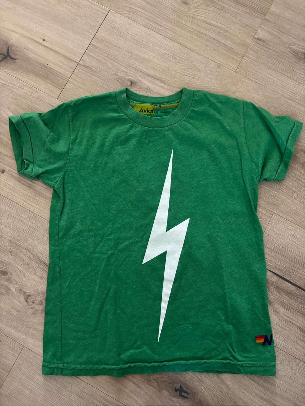 Aviator Nation Kids Green Tee with White Lightning Bolt